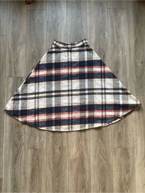 Plaid A-Line Midi Skirt in Cream, Navy & Rust